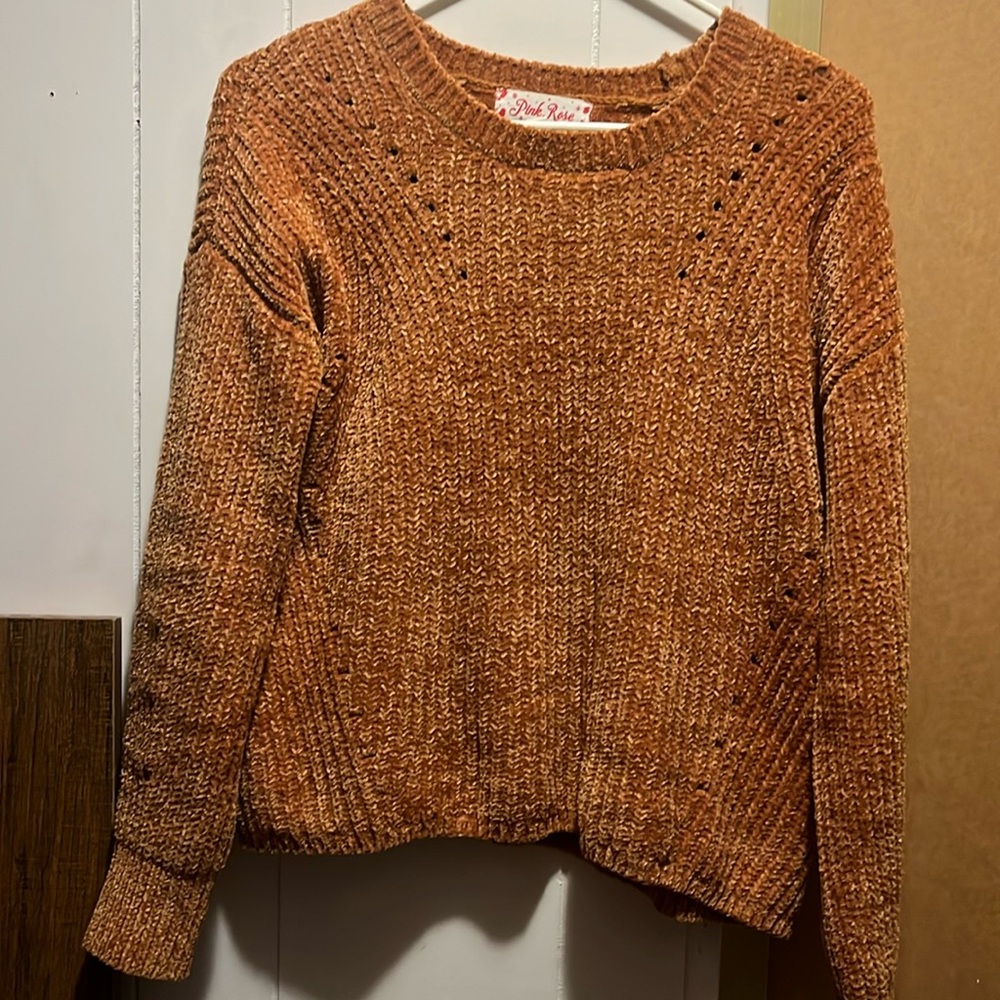 100% polyester amber colored sweater. Worn maybe once. Perfect for thanksgiving
